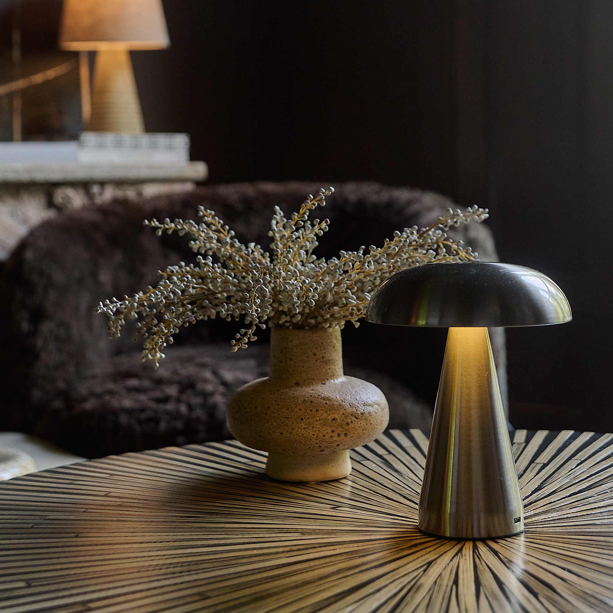 Zenith Portable Table Lamp, Silver | Cordless Lamp | Abigail Ahern