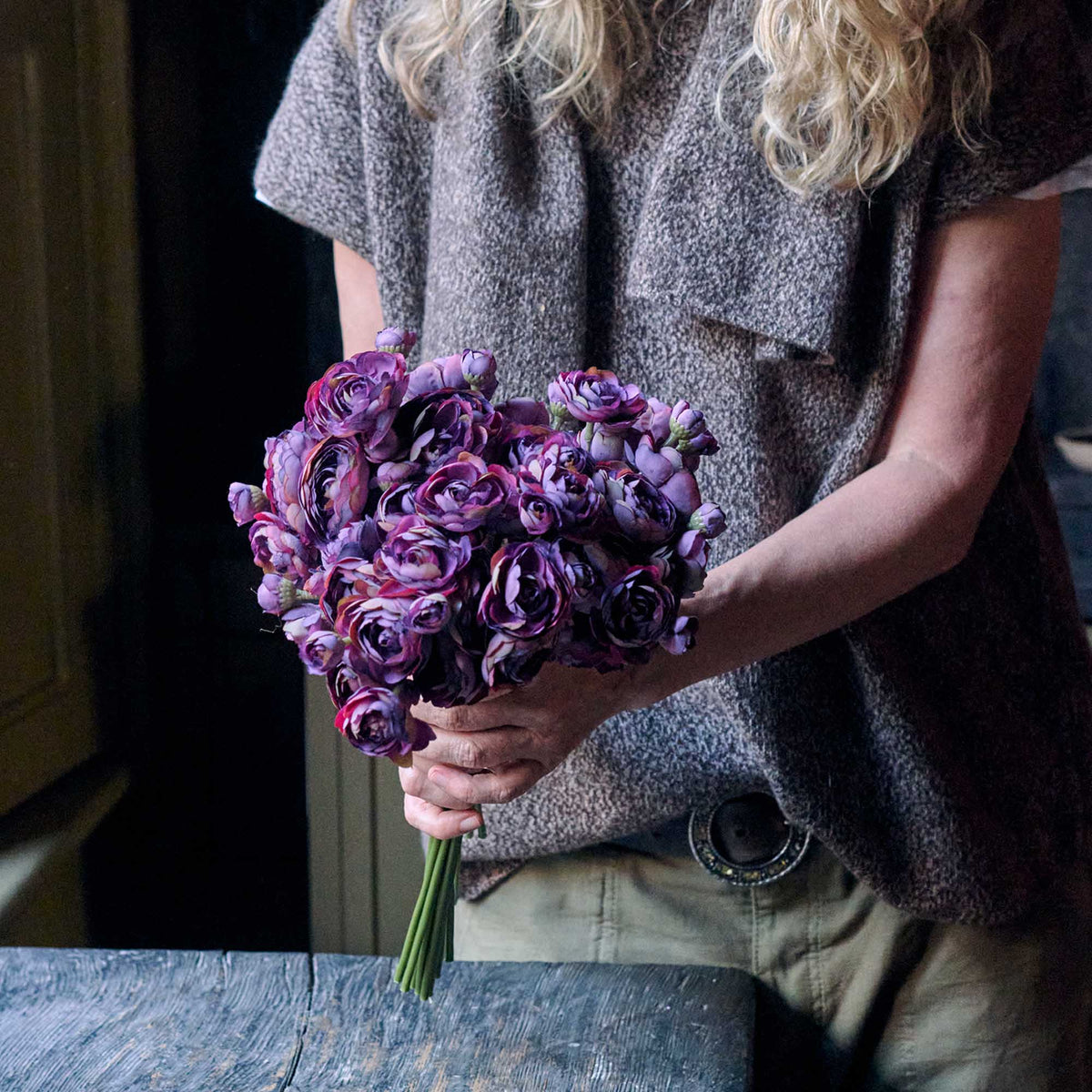 Artificial Ranunculus Bunch, Purple