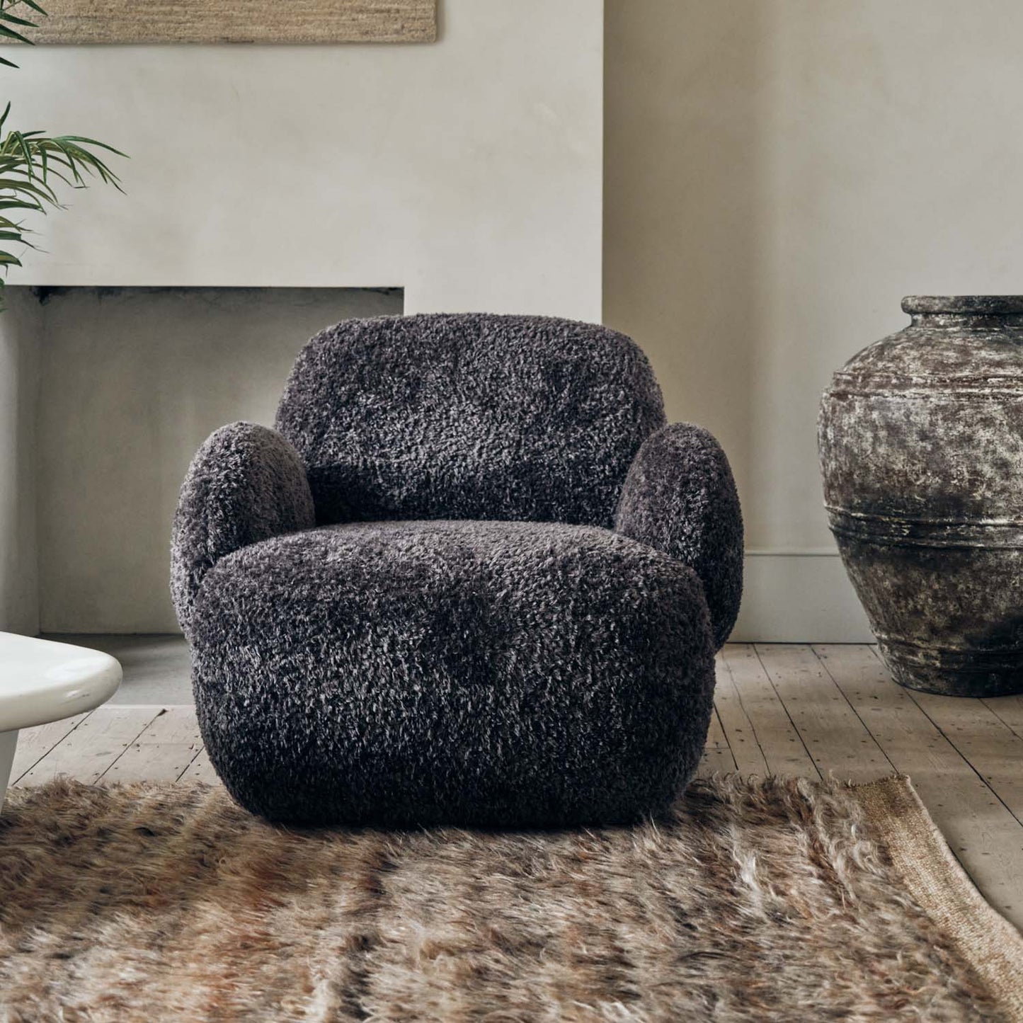 Natasha Faux Shearling Armchair, Charcoal
