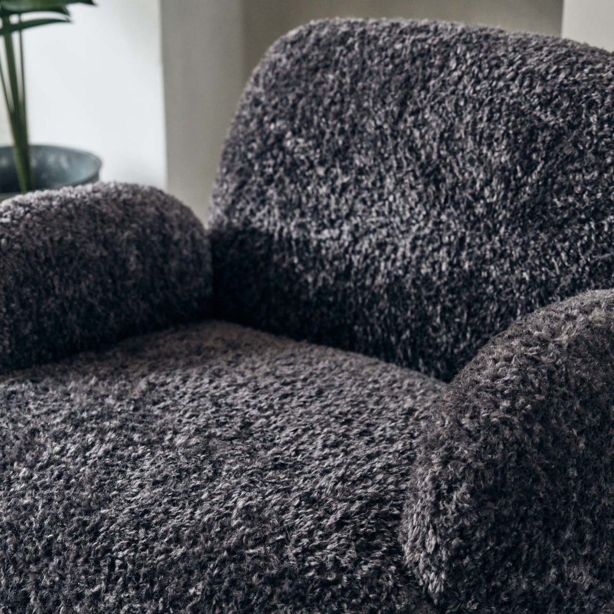 Natasha Faux Shearling Curved Armchair, Charcoal