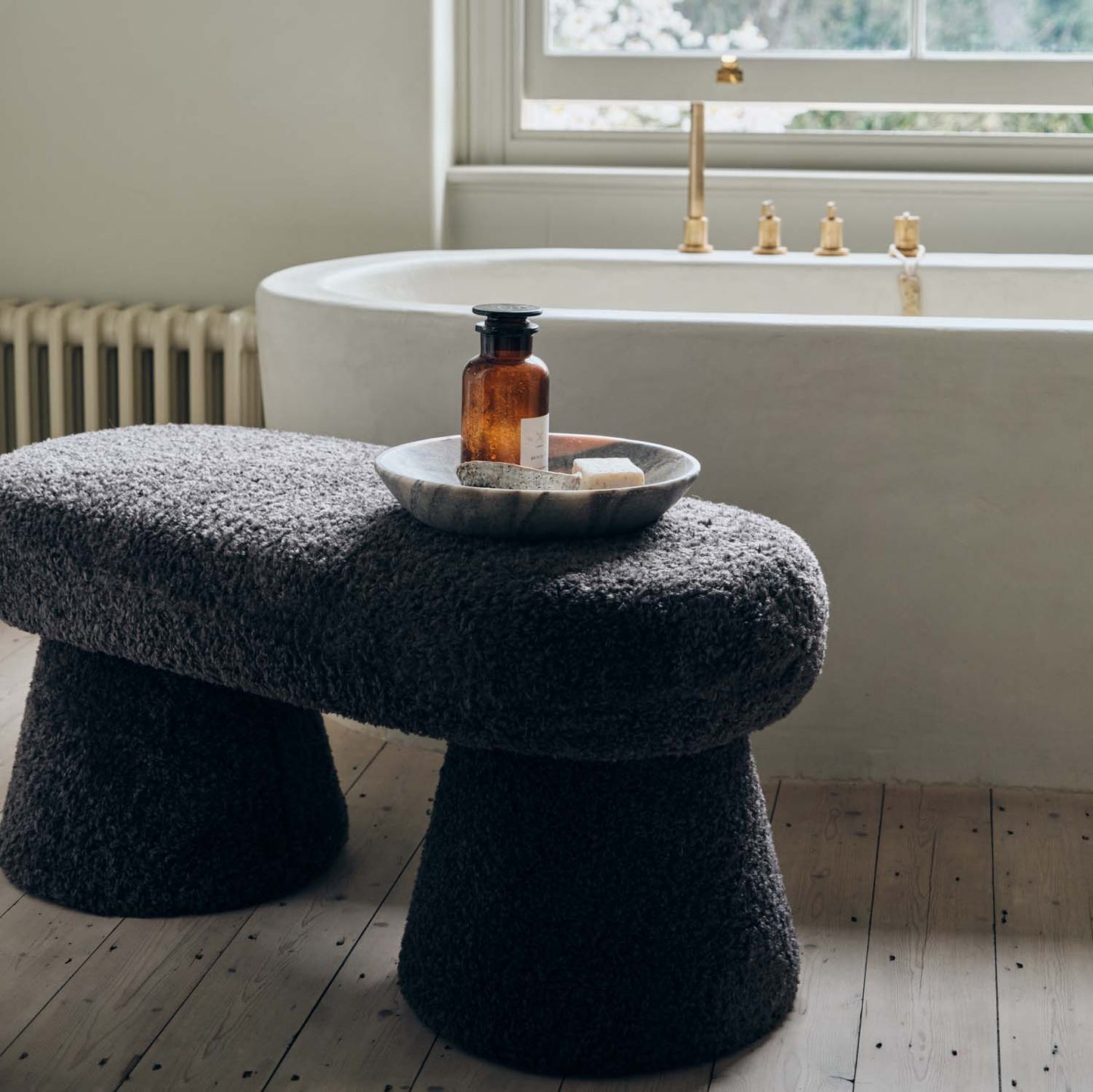 Tulip Faux Shearling Bench, Charcoal