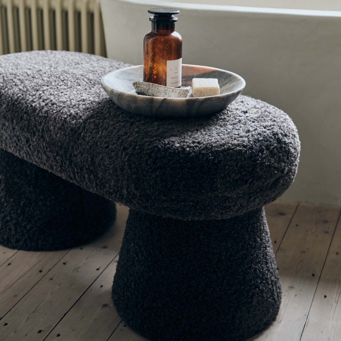 Tulip Faux Shearling Bench, Charcoal
