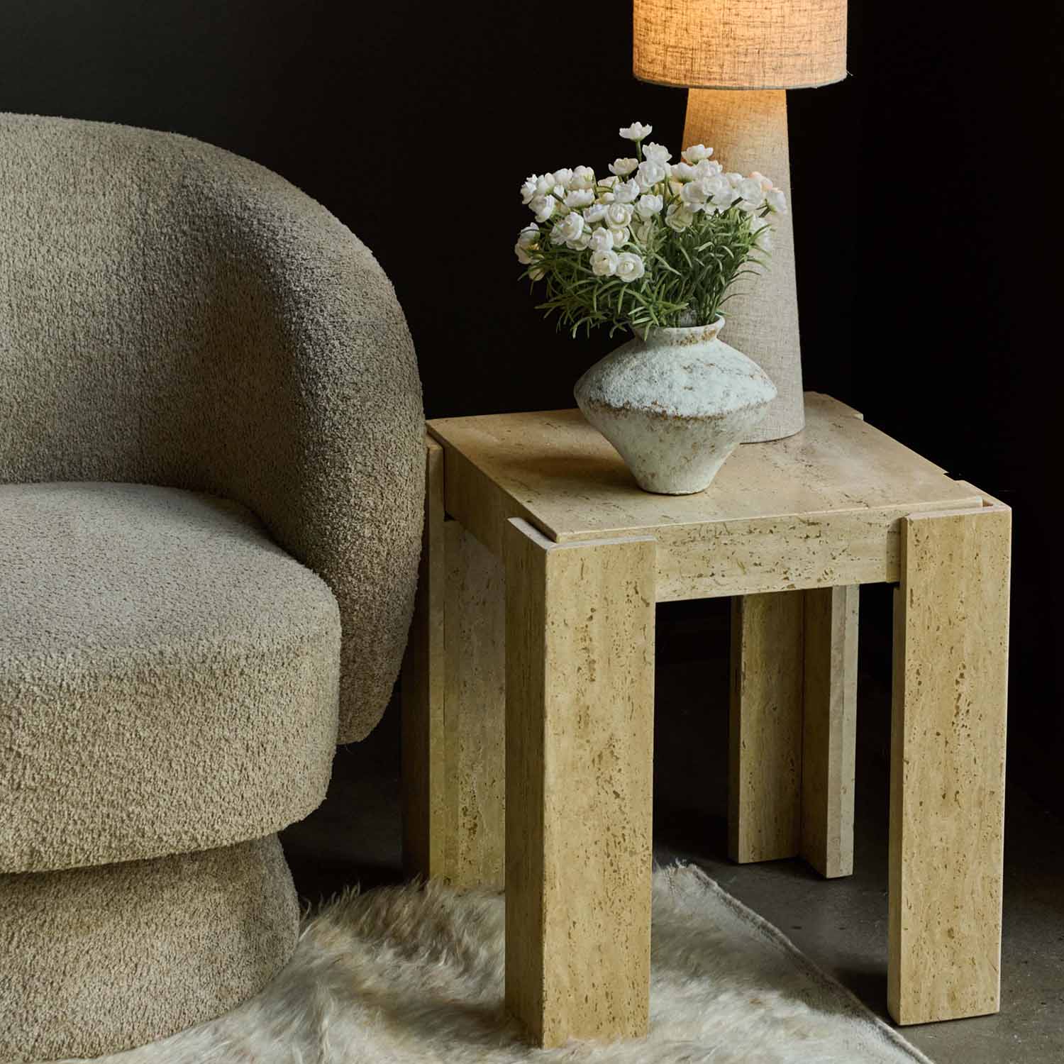 Santa Travertine Side Table