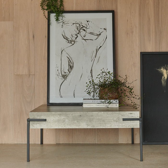 Alberton coffee table square concrete effect black metal legs industrial modern living room furniture