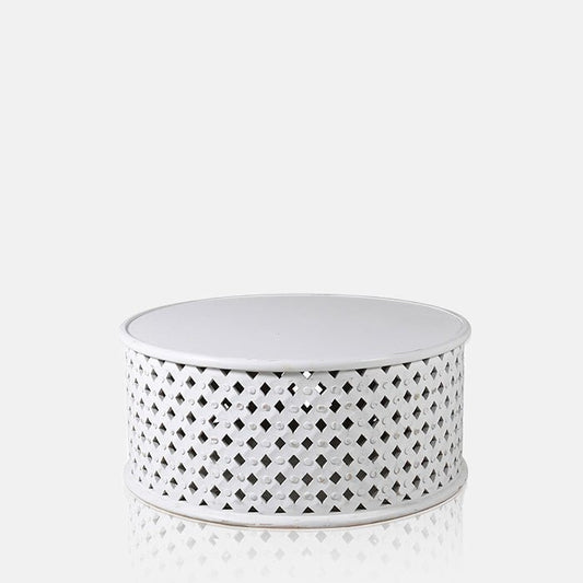 Cutout image of a statement white coffee table. This bold white coffee table is from bestselling interior designer Abigail Ahern, rated excellent on Trustpilot.