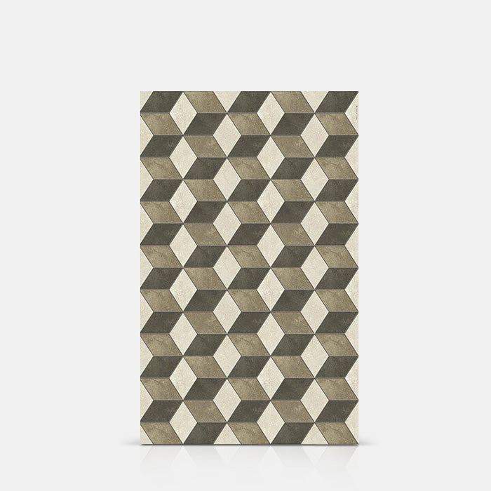 Pentagonal monochrome pattern on a vinyl rug
