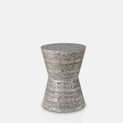 Capiz shell mosaic around an hourglass shaped stool