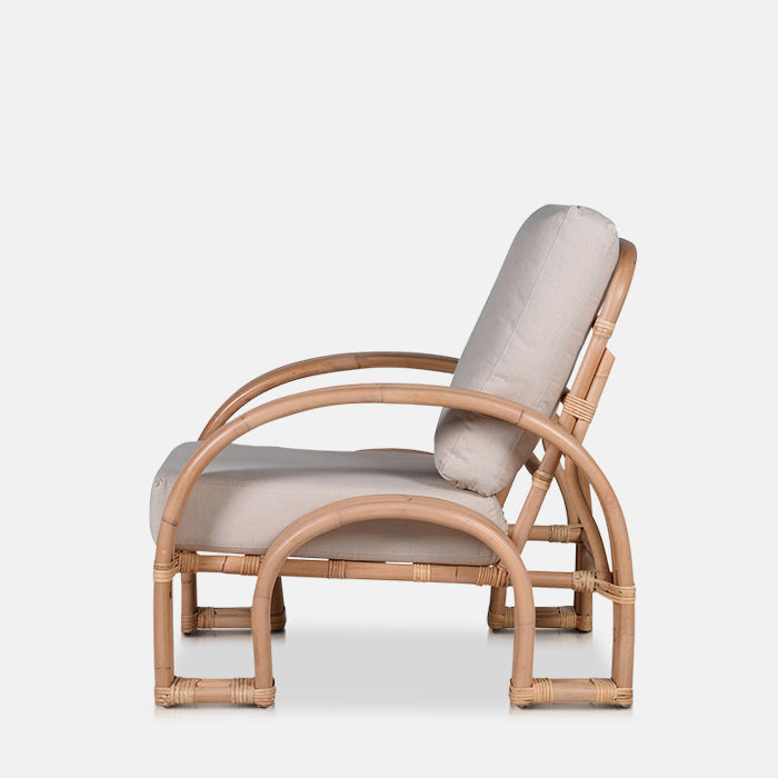Arched bamboo side frames on an armchair 
