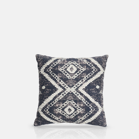 Square black and white cushion with a diamond pattern