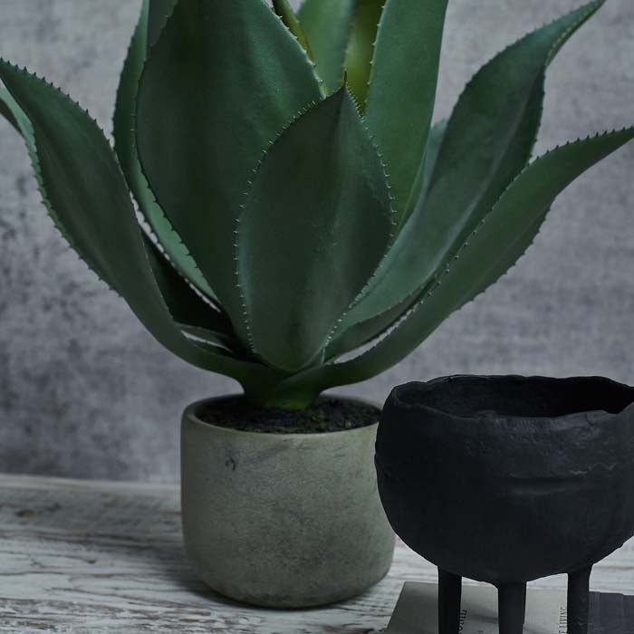 Artificial aloe vera potted faux fake plant green succulent grey pot realistic home decor styled