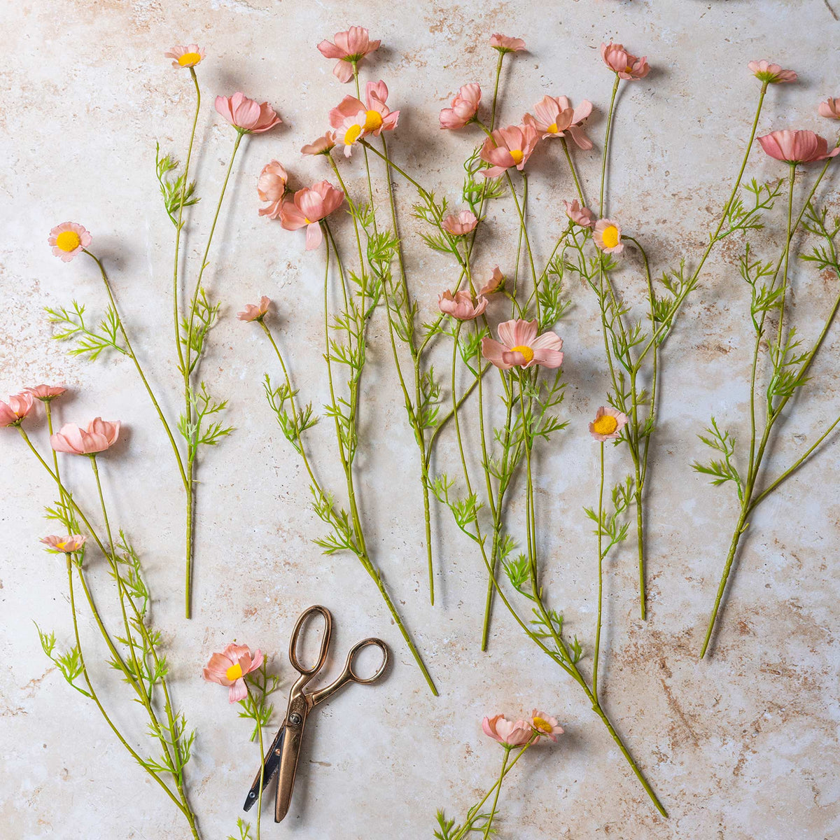Artificial Cosmos Meadow, Soft Pink - Set of 3