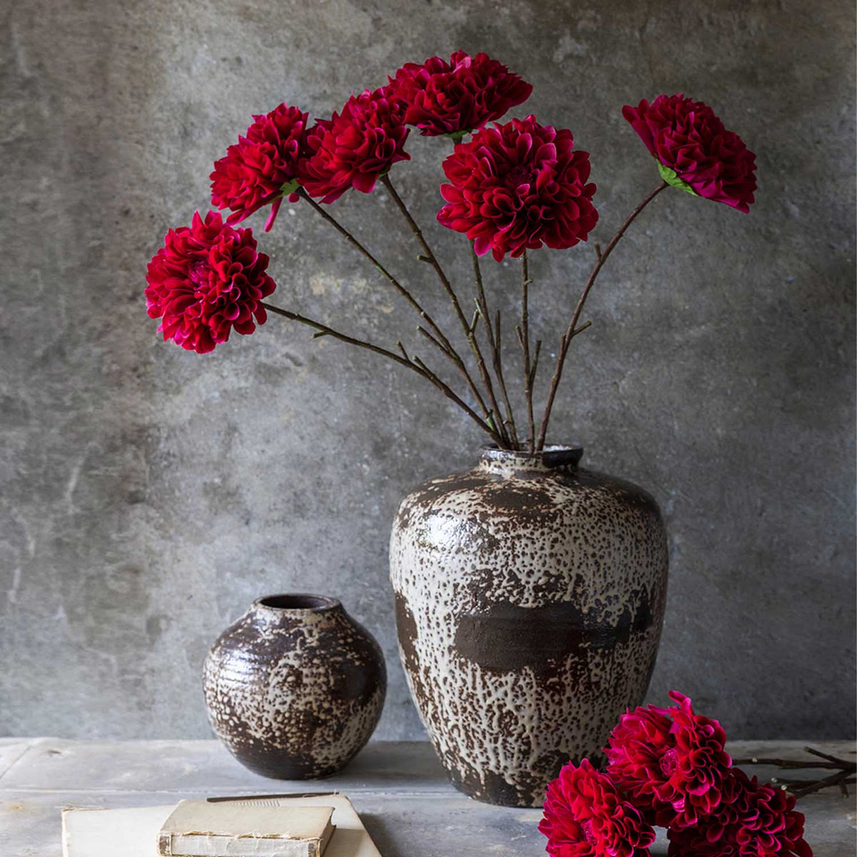 Artificial Real Touch Dahlia, Ruby - Large