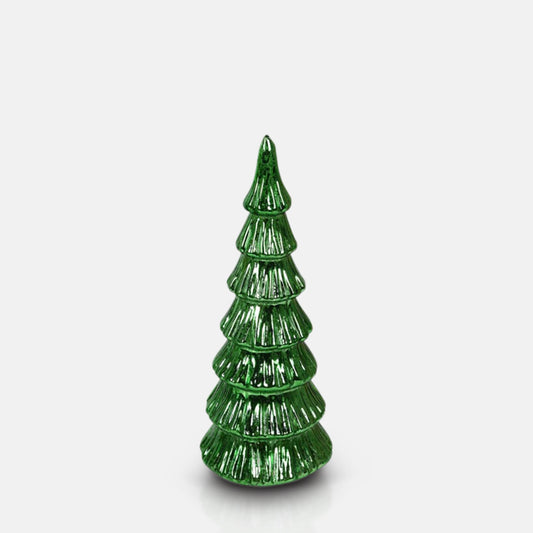 Decorative glass lamp in the shape of a Christmas tree.