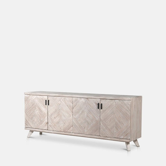 Large wooden sideboard finished in a parquet effect