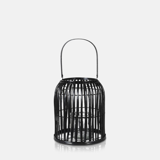 Black woven bamboo lantern with handle