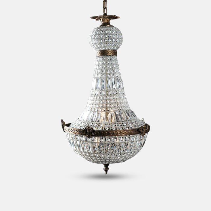 Cutout of the Ballroom Chandelier -Medium, a cut glass beaded vintage look chandelier in classic domed teardrop shape.