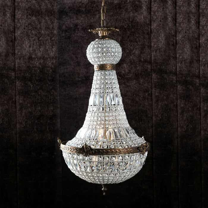 Ballroom Chandelier - Medium, a cut glass beaded vintage look chandelier in classic domed teardrop shape.