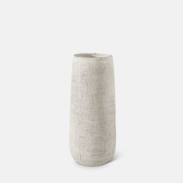 Tall grey vase in a cylindrical shape 