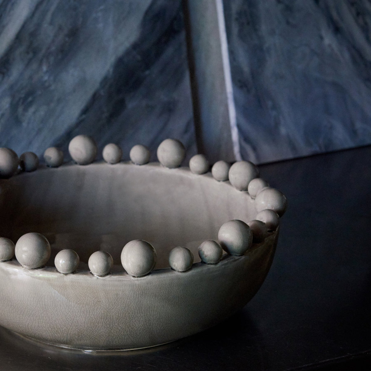 The Bourton Bowl - Taupe, a large round bowl with a glossy glazed finish and textural bubble top.