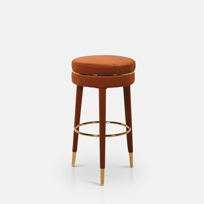 Round orange velvet bar stool with gold details