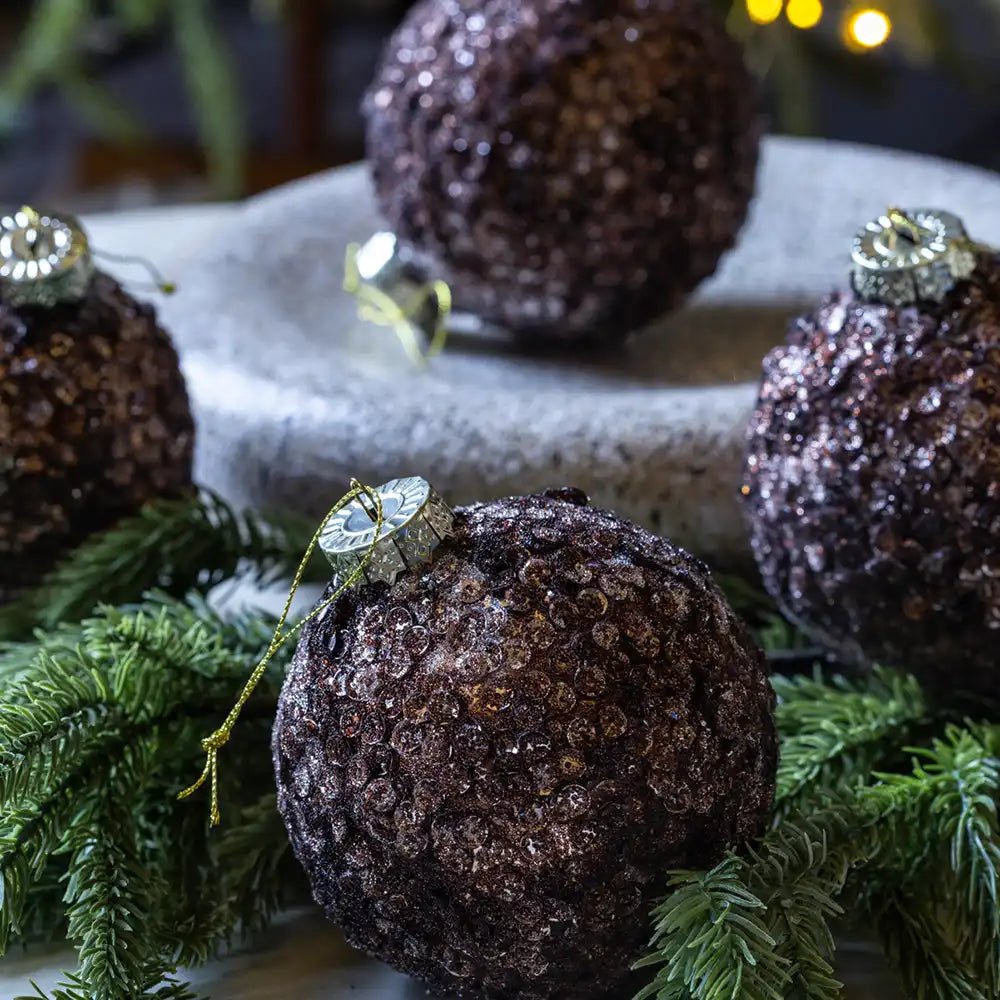 Brown Sugar Sequin Baubles, Large - Set of 4