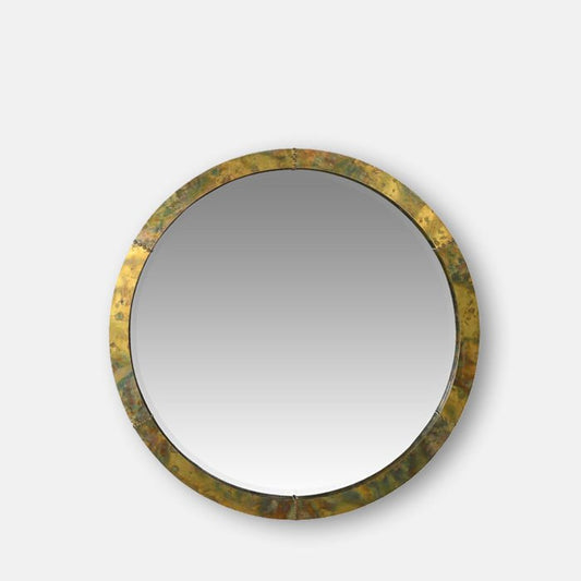 Large round mirror with a chunky aged gold frame