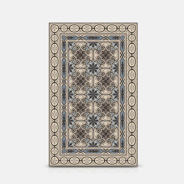 Decorative blue and brown tiled pattern vinyl flooring