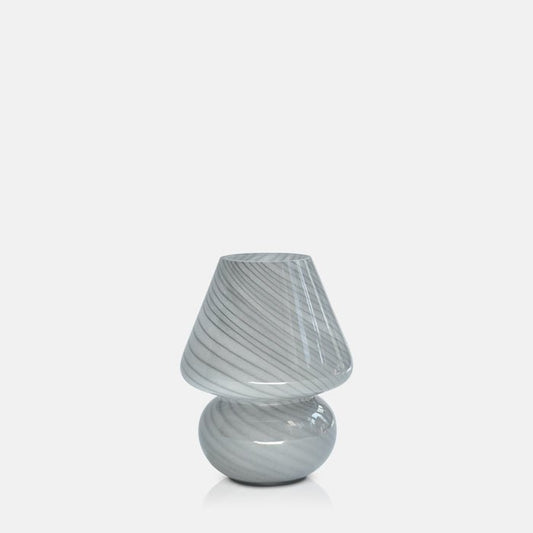 Grey coloured glass led lamp shaped like a mushroom