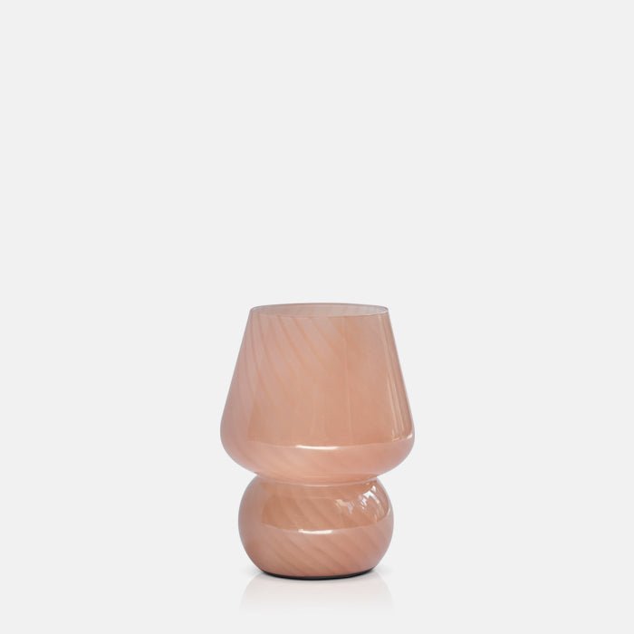 Coral coloured glass led lamp in a mushroom shape