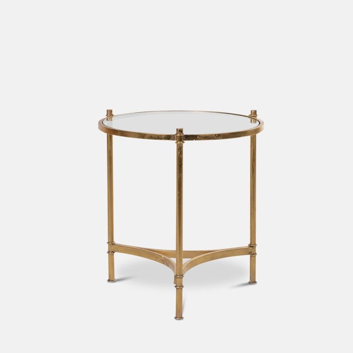 Carson side table cutout round glass top gold frame luxury modern living room furniture