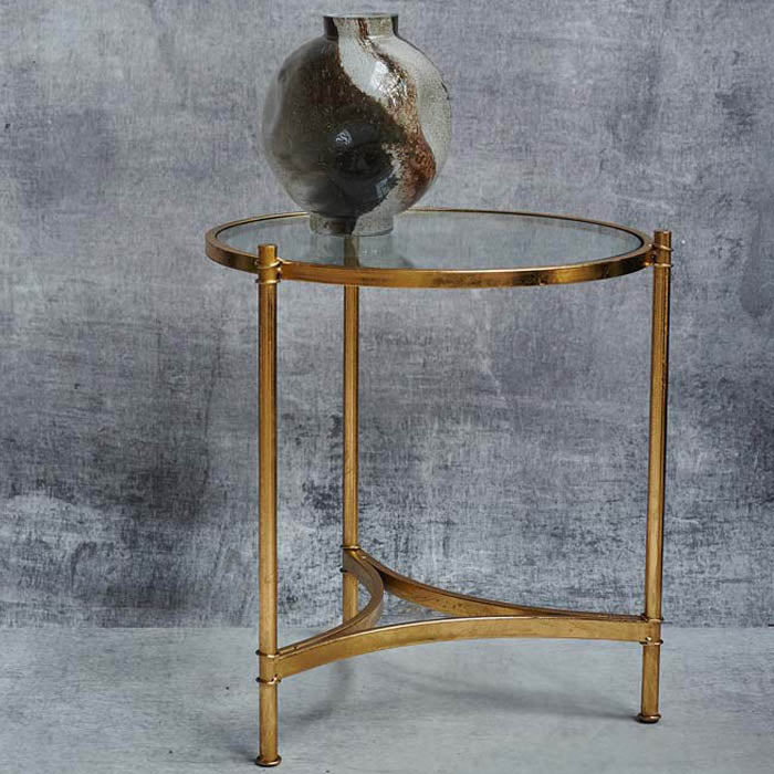 Carson side table round glass top gold frame luxury modern living room furniture accent glamorous