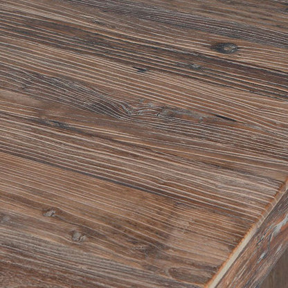Dark brown wooden grain of a rectangular dining table
