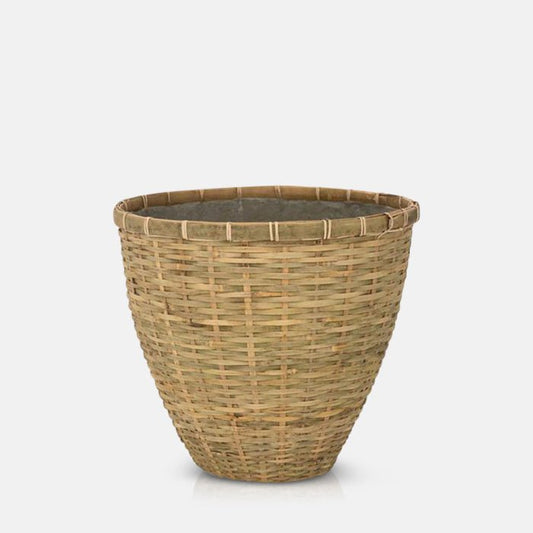 Woven bamboo planter with a cement centre