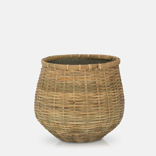Round woven bamboo plant pot