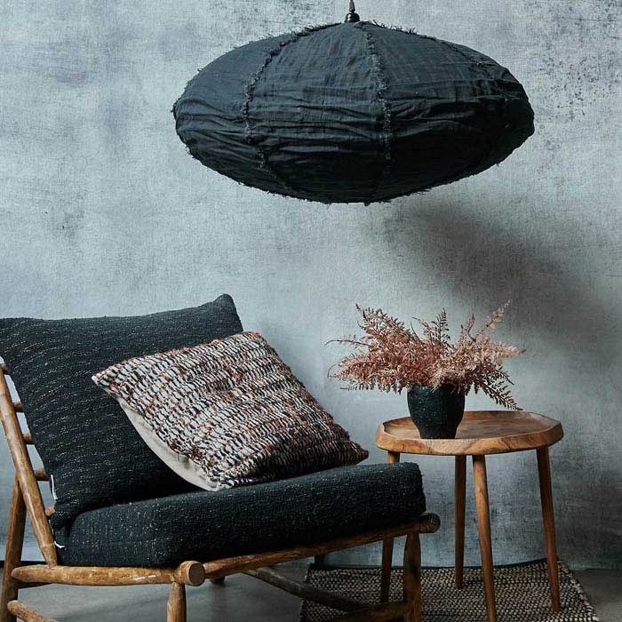 A large black linen fabric lampshade to add a softness to your lighting design. Sign up to Abigail Ahern for interior design advice.