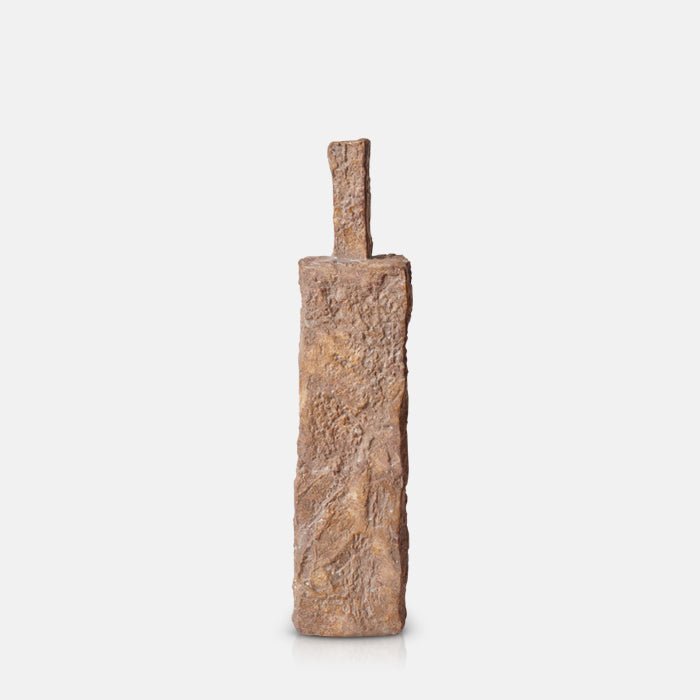 Tall bottle shaped porcelain vase with straight edges in a terracotta hue