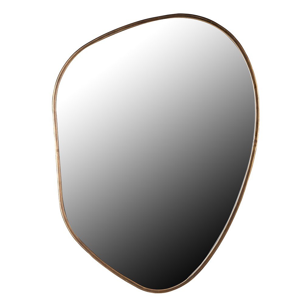Casper Mirror - Medium, a contemporary mirror with an irregular organic shape and a slim gold iron frame.