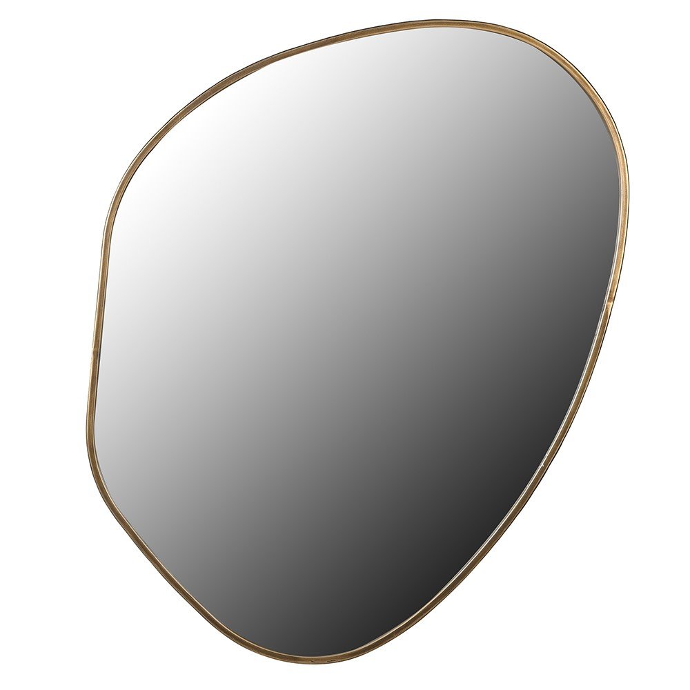 Casper Mirror - Large, a contemporary mirror with an irregular organic shape and a slim gold iron frame.