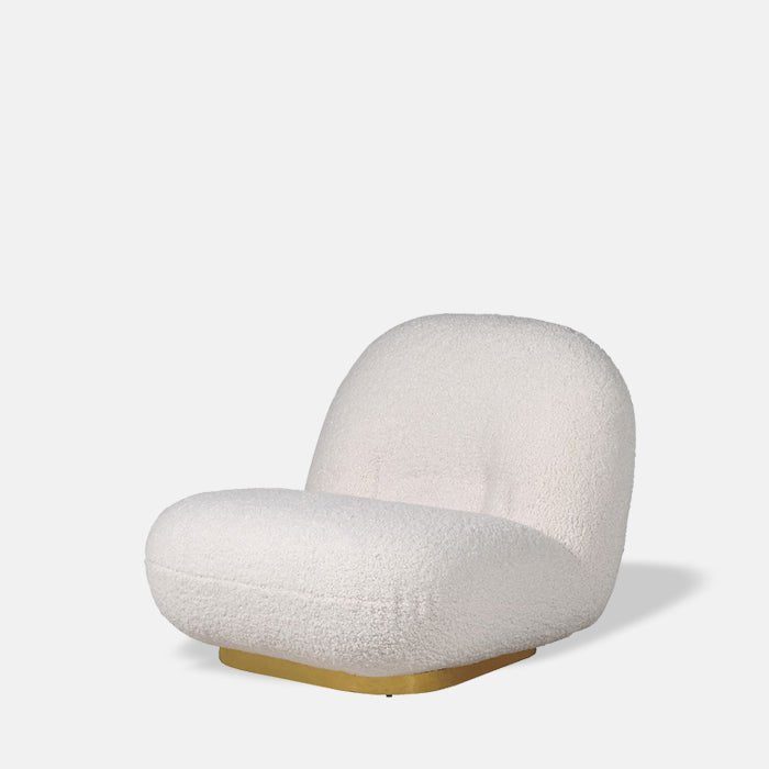 Faroe accent chair cutout cream boucle rounded organic shape gold base modern luxury living room