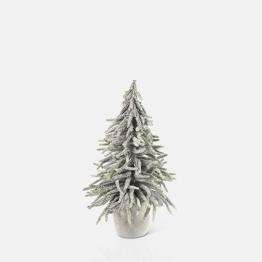 A mini decorative Christmas tree in a stone-look pot in size extra large.