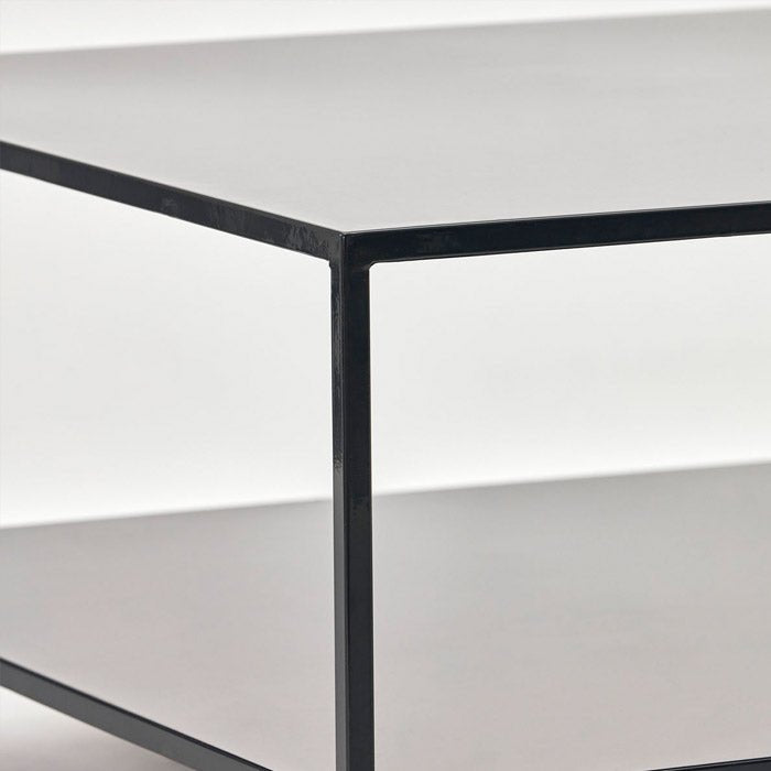 Fulham black metal coffee table rectangular two tier storage shelf modern industrial living room