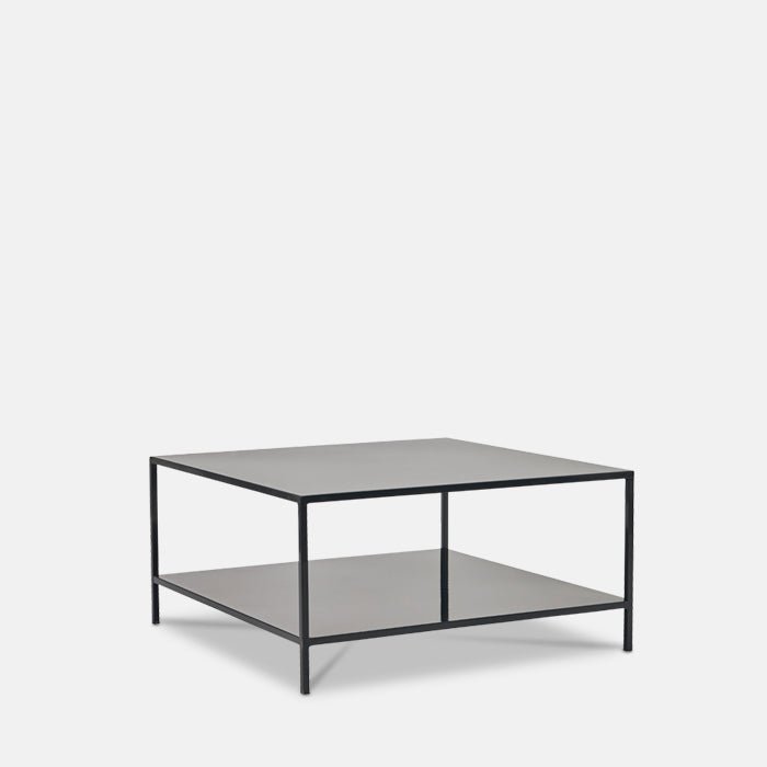 Fulham coffee table cutout black metal rectangular storage shelf modern industrial living room