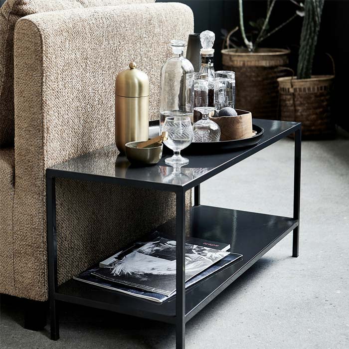 Fulham side table rectangular metal two tier storage shelf modern industrial black living room furniture