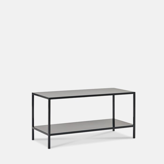 Fulham side table cutout rectangular metal storage shelf modern industrial black living room furniture