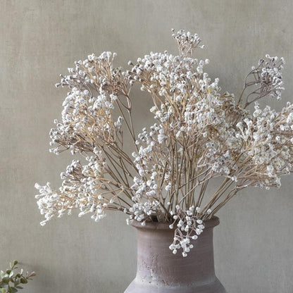 Image of premium faux Gypsophila with delicate white flower buds. A beautiful artificial flower addition to any home, these floral bouquets look gorgeous in our textured vases with their lifelike appearance.