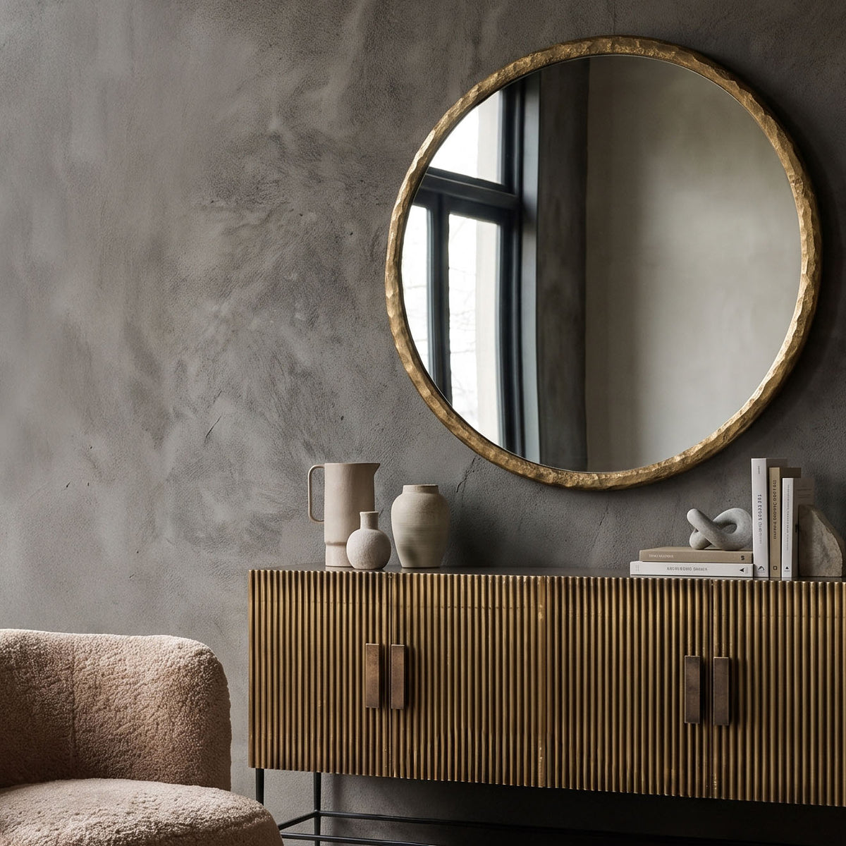 Hatherley Antique Brass Round Mirror