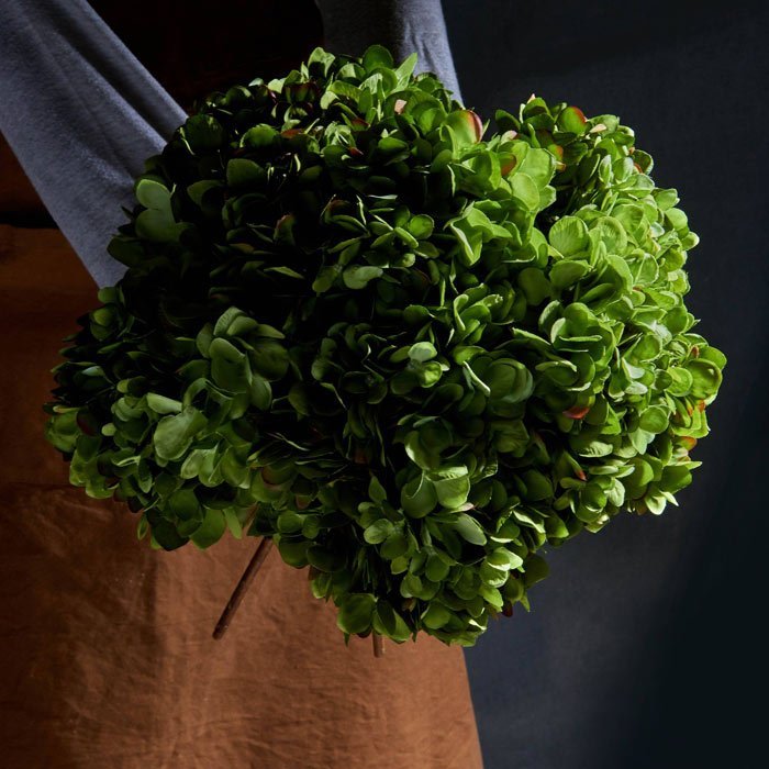 Artificial green hydrangea bunch faux fake flowers botanical realistic home decor arrangement stems