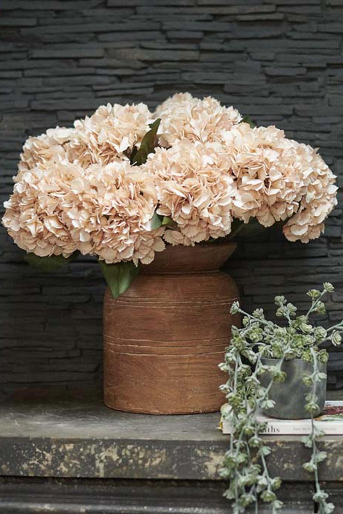 Artificial hydrangea vanilla cream faux fake flower stems botanical realistic home decor arrangement