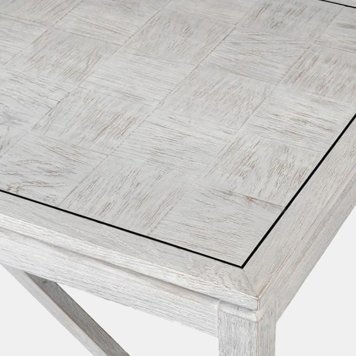 Checkered style white wooden coffee table with a thin black edge