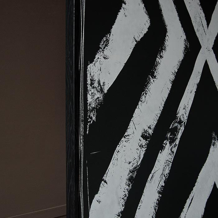 black and white textured pattern on canvas in a thin black frame